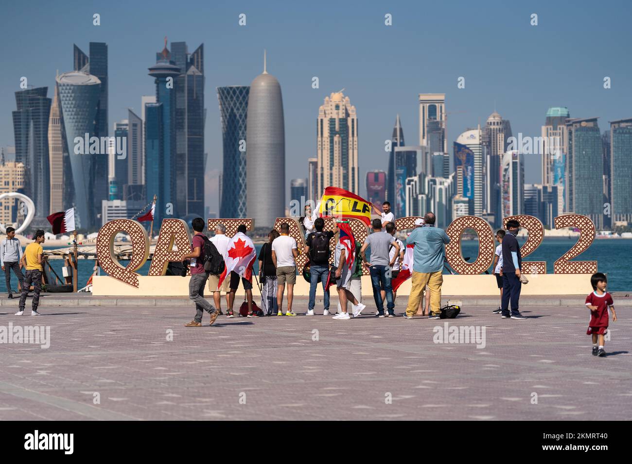 International football fan in Doha corniche during FIFA World Cup 2022 Qatar. Stock Photo
