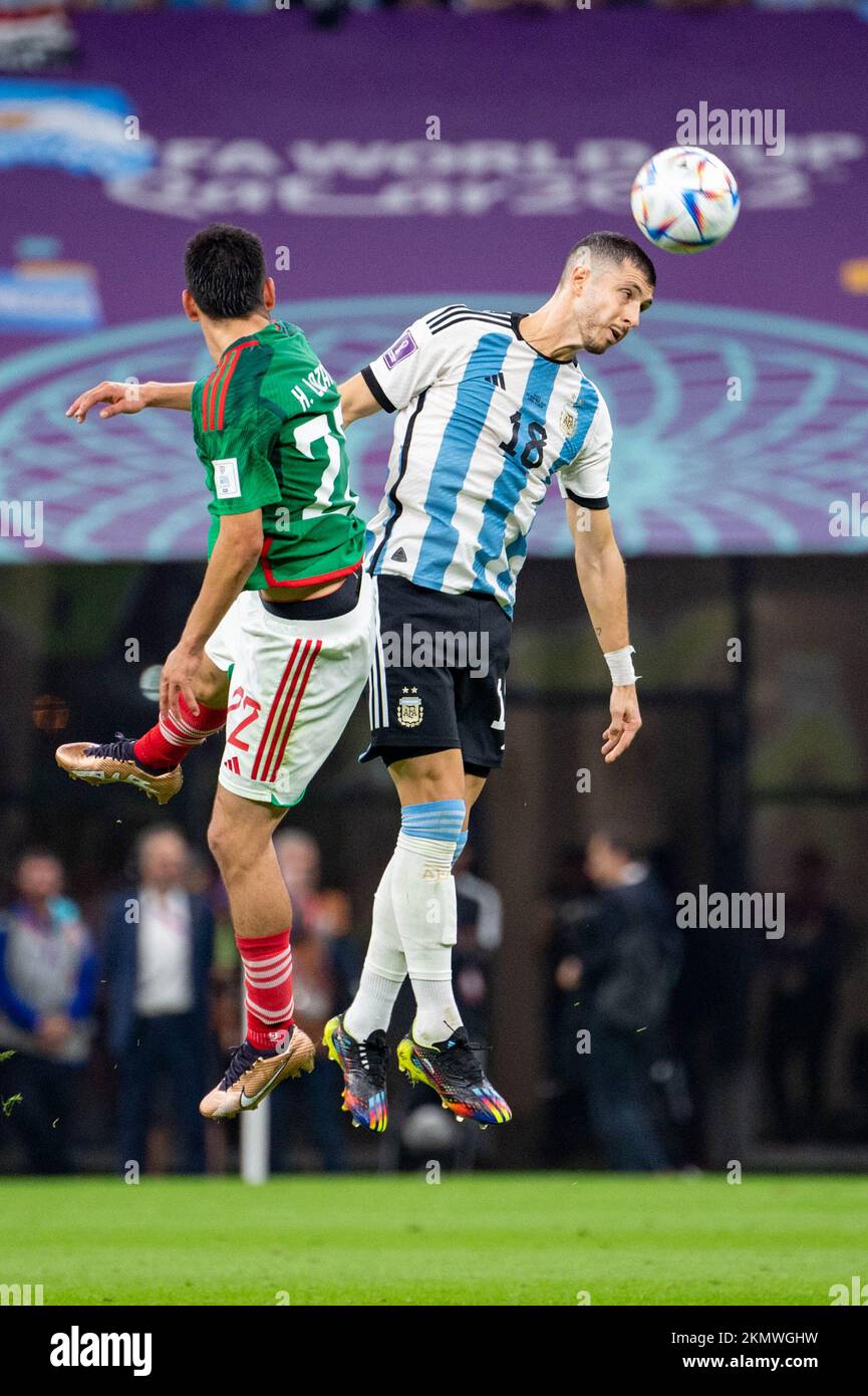 Guido Rodriguez of Argentina and Hirving Lozano of Mexico during the