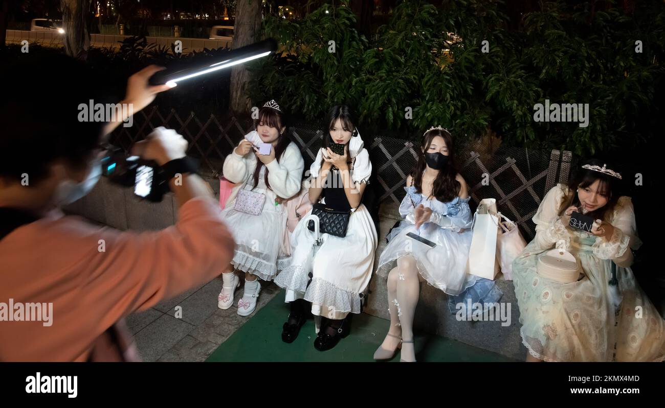 Young Chinese girls in Cos Play outfits, Hong Kong, China. Stock Photo