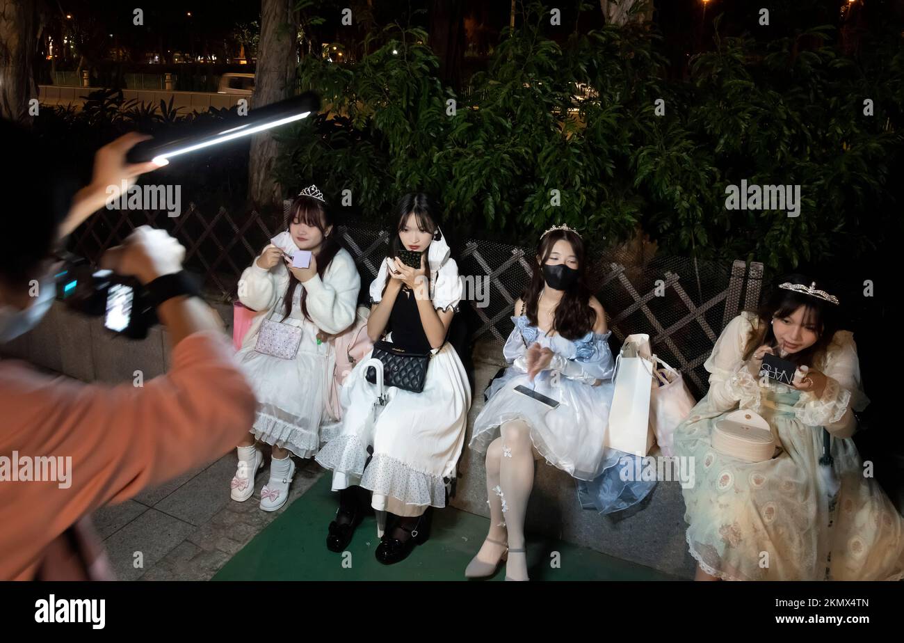 Young Chinese girls in Cos Play outfits, Hong Kong, China. Stock Photo