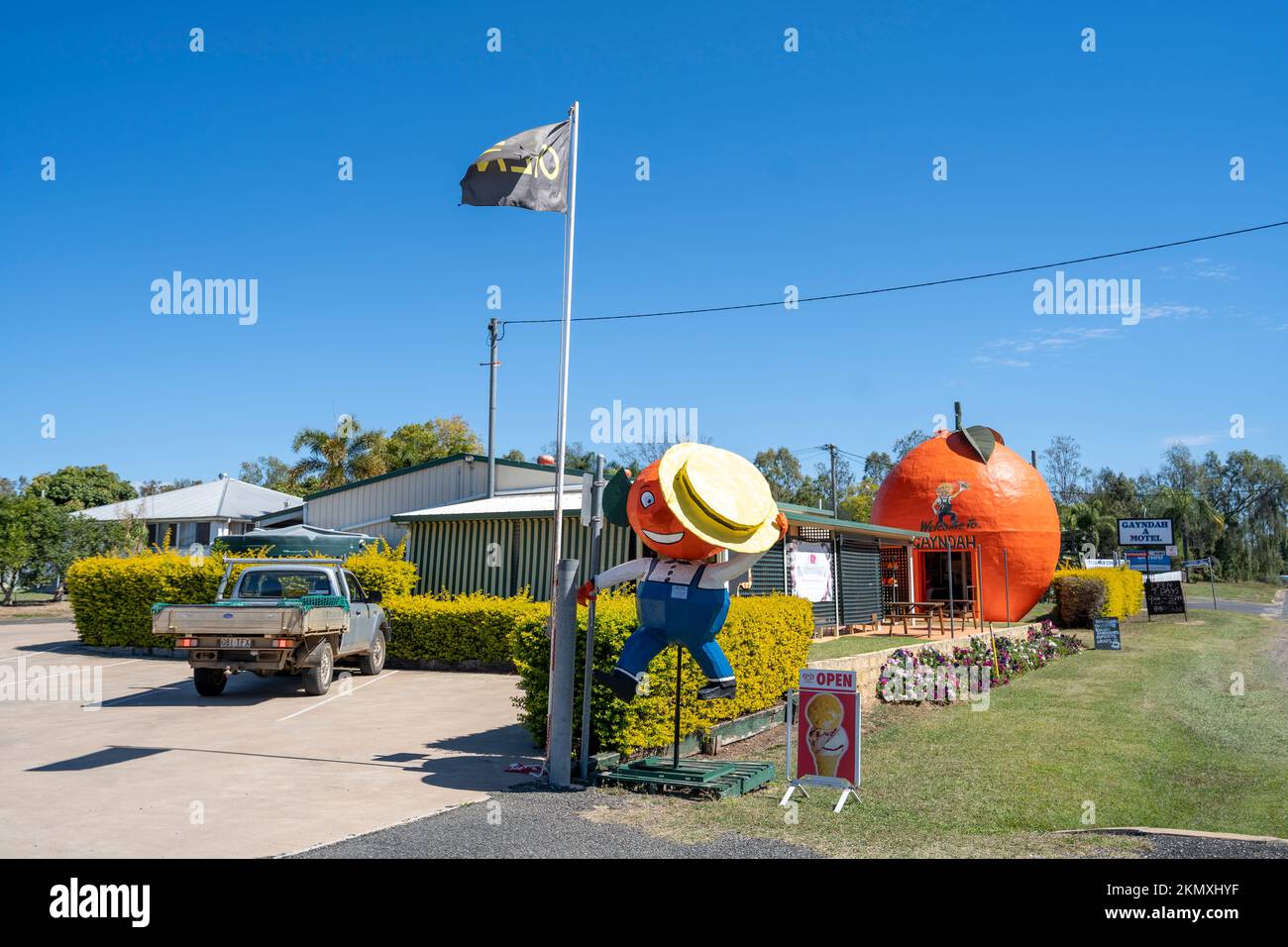 The Big Orange Cafe and Tourist Information Centre, Gayndah, North Burnett, Queensland, Australia Stock Photo