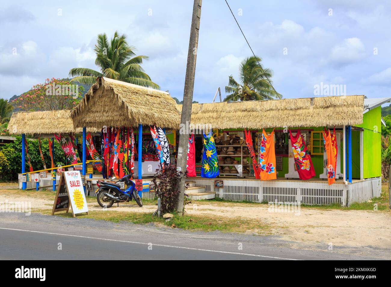 A clothing and gift store beside the road on the tropical island of Rarotonga, Cook Islands