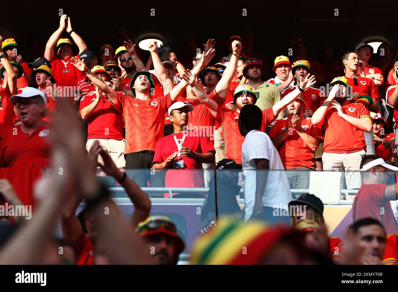 Wales fans, NOVEMBER 25, 2022 - Football / Soccer : FIFA World Cup 2022 Group stage Group B match between Wales 0-2 Iran at the Ahmad Bin Ali Stadium in Al Rayyan, Qatar. (Photo by Mutsu Kawamori/AFLO) Stock Photo