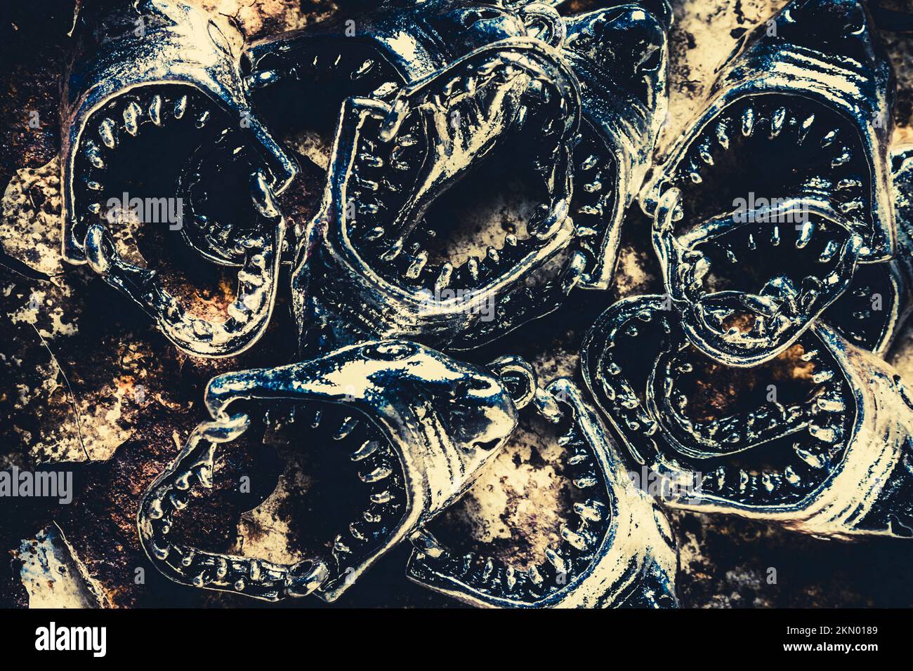 Blue marine stilllife art on a scary abstraction of nautical fishing