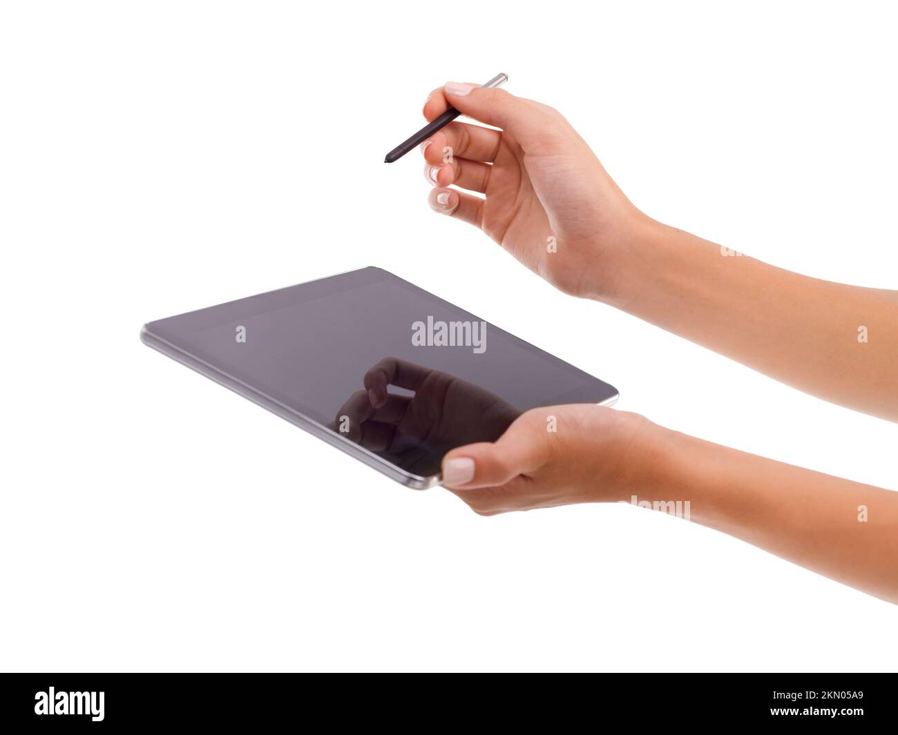 Working in a digital age. a man writing on his touchpad. Stock Photo