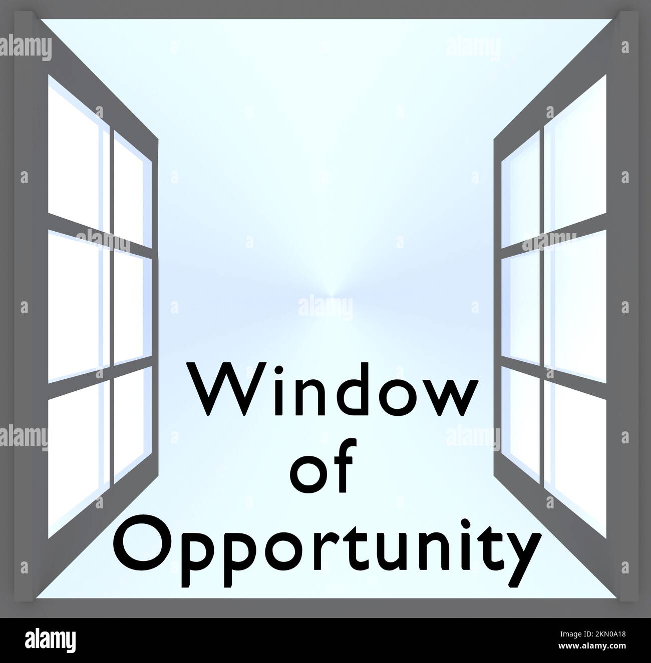 3D illustration of an open window with the script Window of Opportunity Stock Photo