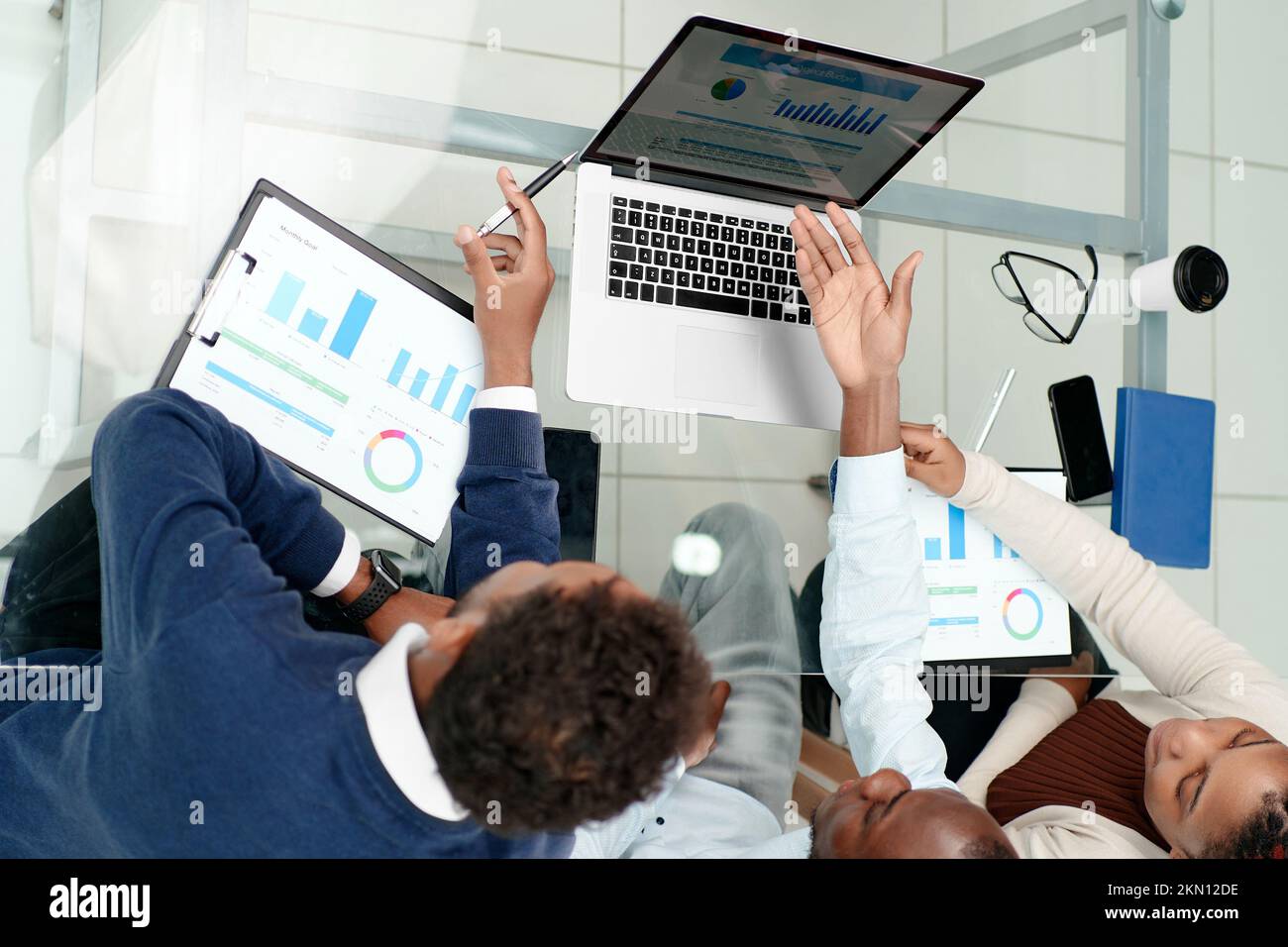 business colleagues discussing financial data . top view. Stock Photo