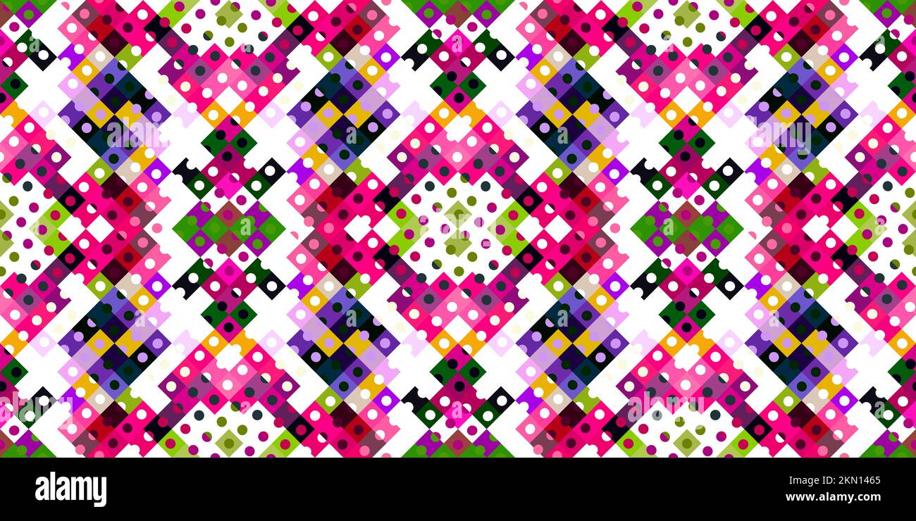 Whimsical geometric pixel pattern. Playful fun kaleidoscopic pink ...