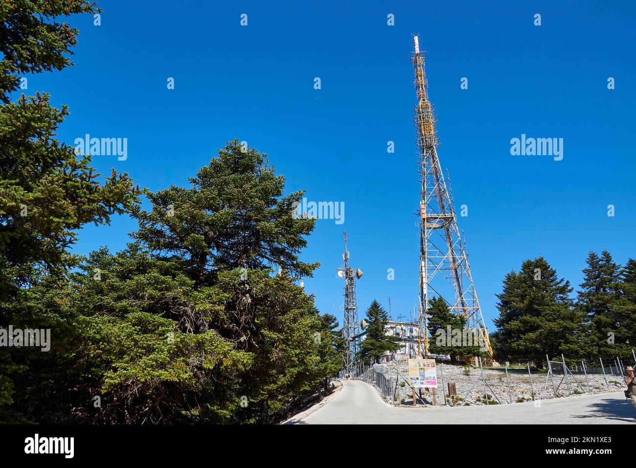 Aerial masts, greek fir (Abies cephalonica), mountain top, blue cloudless sky, Mount Enos, Kefalonia Island, Ionian Islands, Greece, Europe Stock Photo
