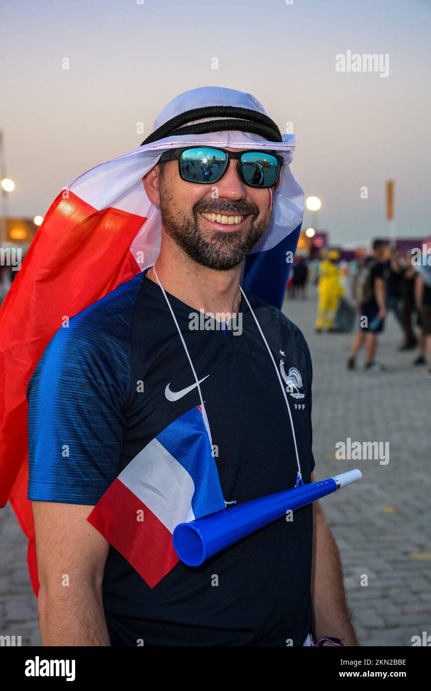 French team fans attend the match FranceDenmark at 974 stadium, on the