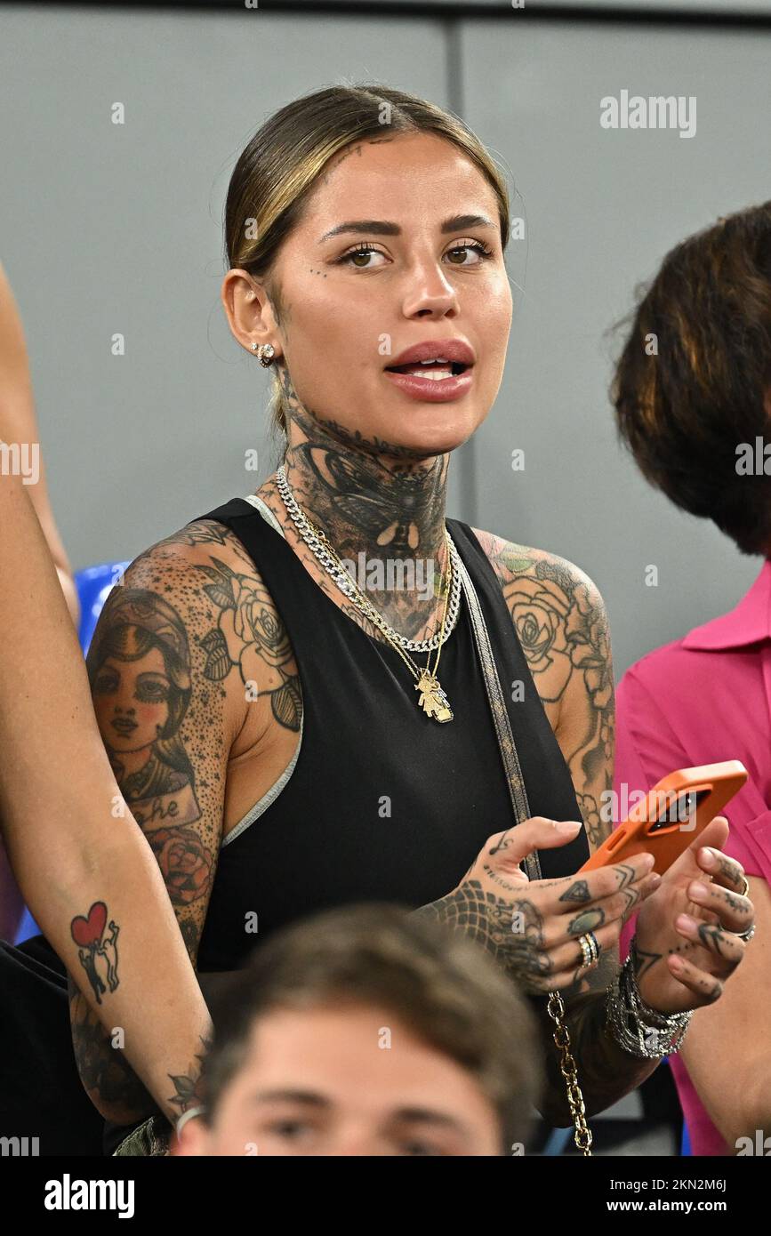 Wife of Theo Hernandez Zoe Cristofoli during France v Danemark match of