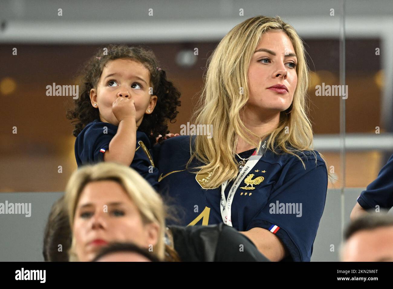 Wife of Raphaël Varane Camille Tytgat and their daughter during France
