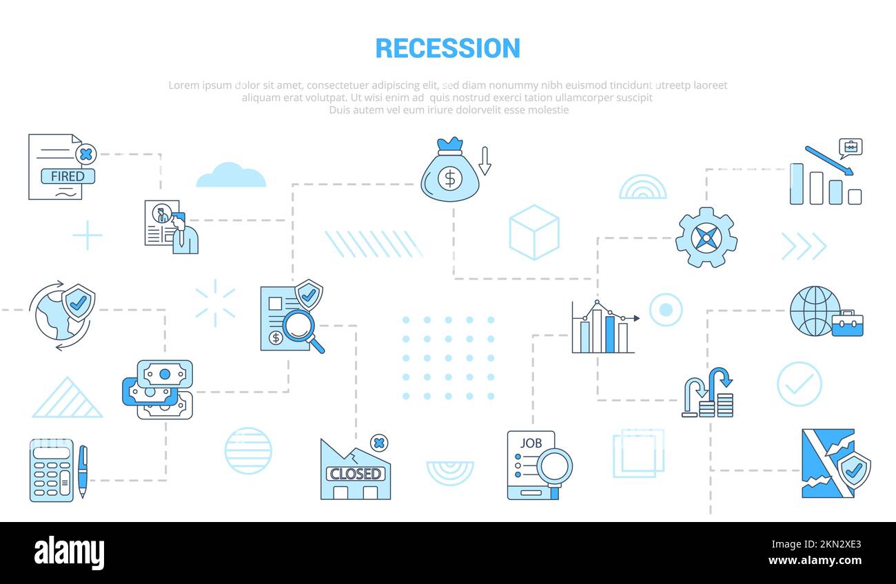 recession concept with icon set template banner with modern blue color ...