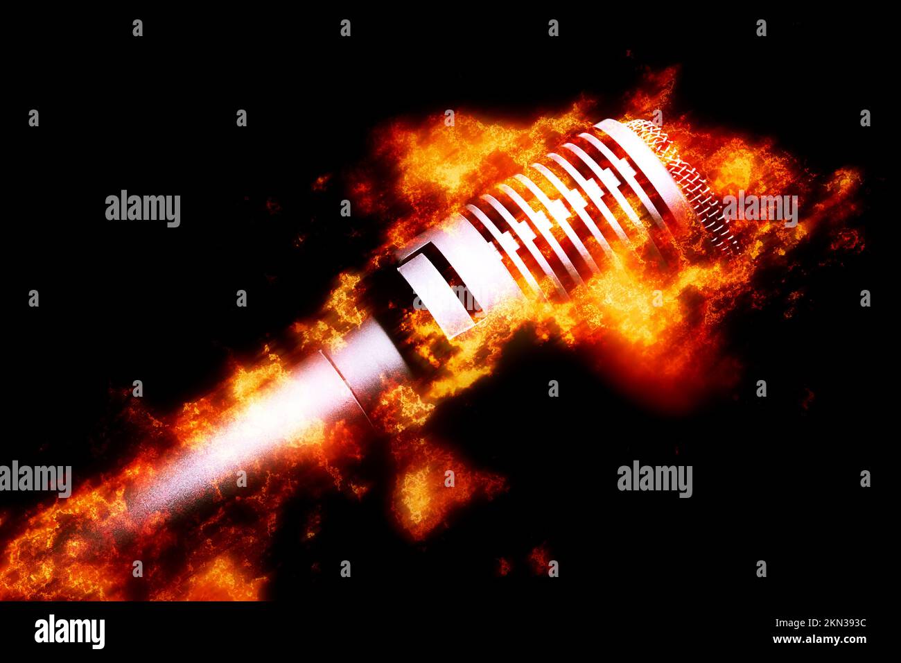 Fine art music scene in a fiery performance with dark stage mic