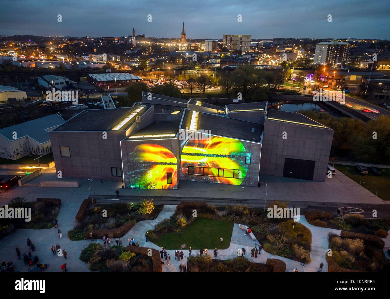 An 8-minute-long video is projected on to the the Hepworth Wakefield building, one of the highlights of the Wakefield Light Up festival. Picture date: Saturday November 26, 2022. Stock Photo