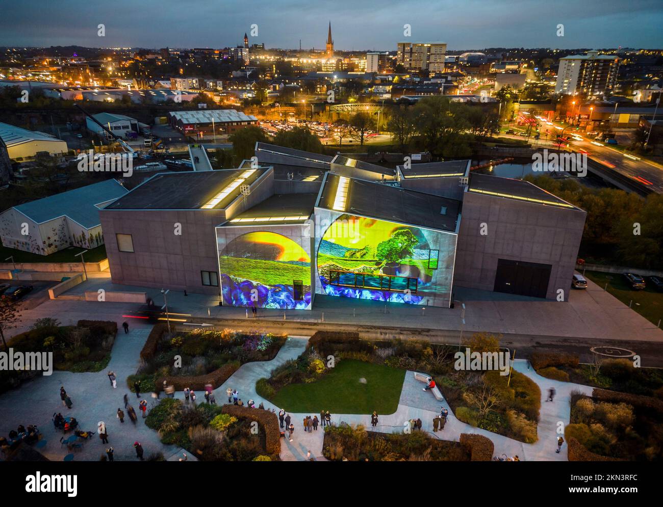 An 8-minute-long video is projected on to the the Hepworth Wakefield building, one of the highlights of the Wakefield Light Up festival. Picture date: Saturday November 26, 2022. Stock Photo