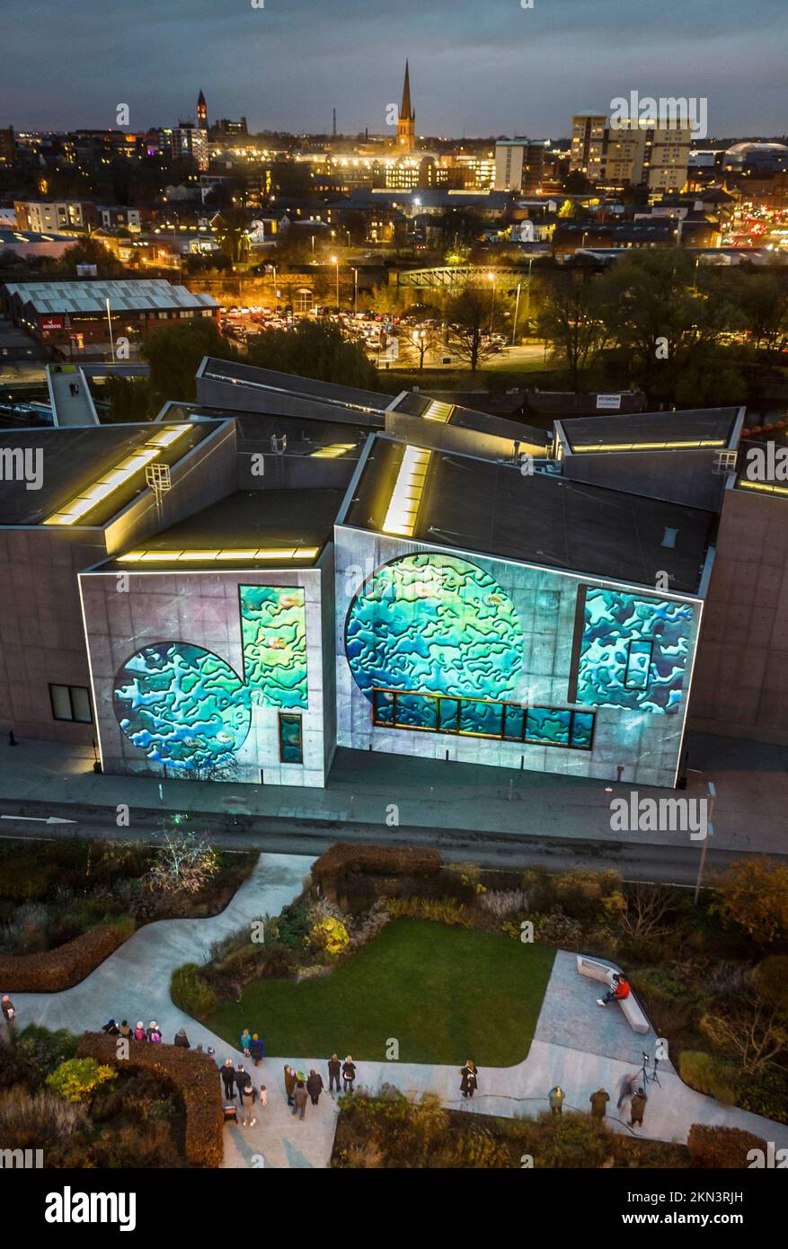 An 8-minute-long video is projected on to the the Hepworth Wakefield building, one of the highlights of the Wakefield Light Up festival. Picture date: Saturday November 26, 2022. Stock Photo