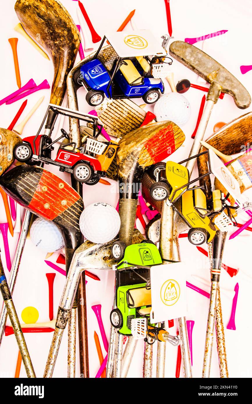 Modern golf artwork on a colorful course of sports abstract with carts