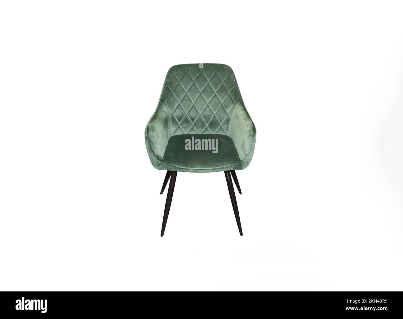 Comfortable velours green armchair on white background. Interior  Stock Photo