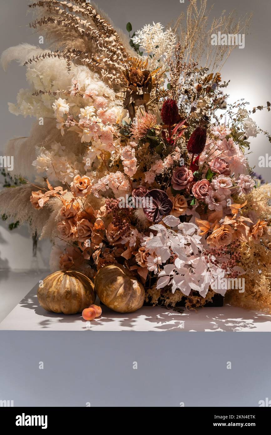 Beautiful showcase of flower shop with large assortment of artificial ...