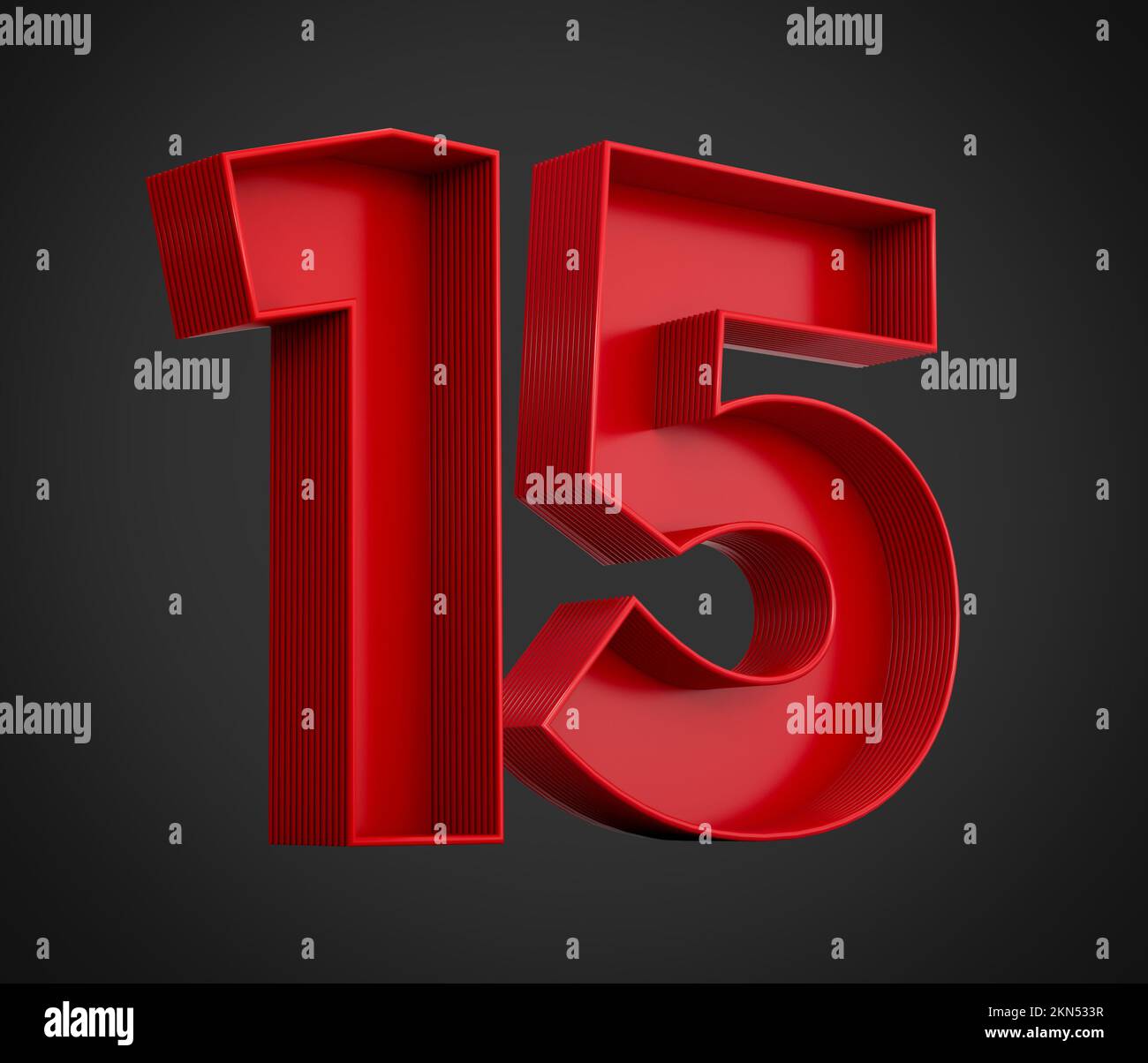 A 3d rendering of the number fifteen in red over the black background