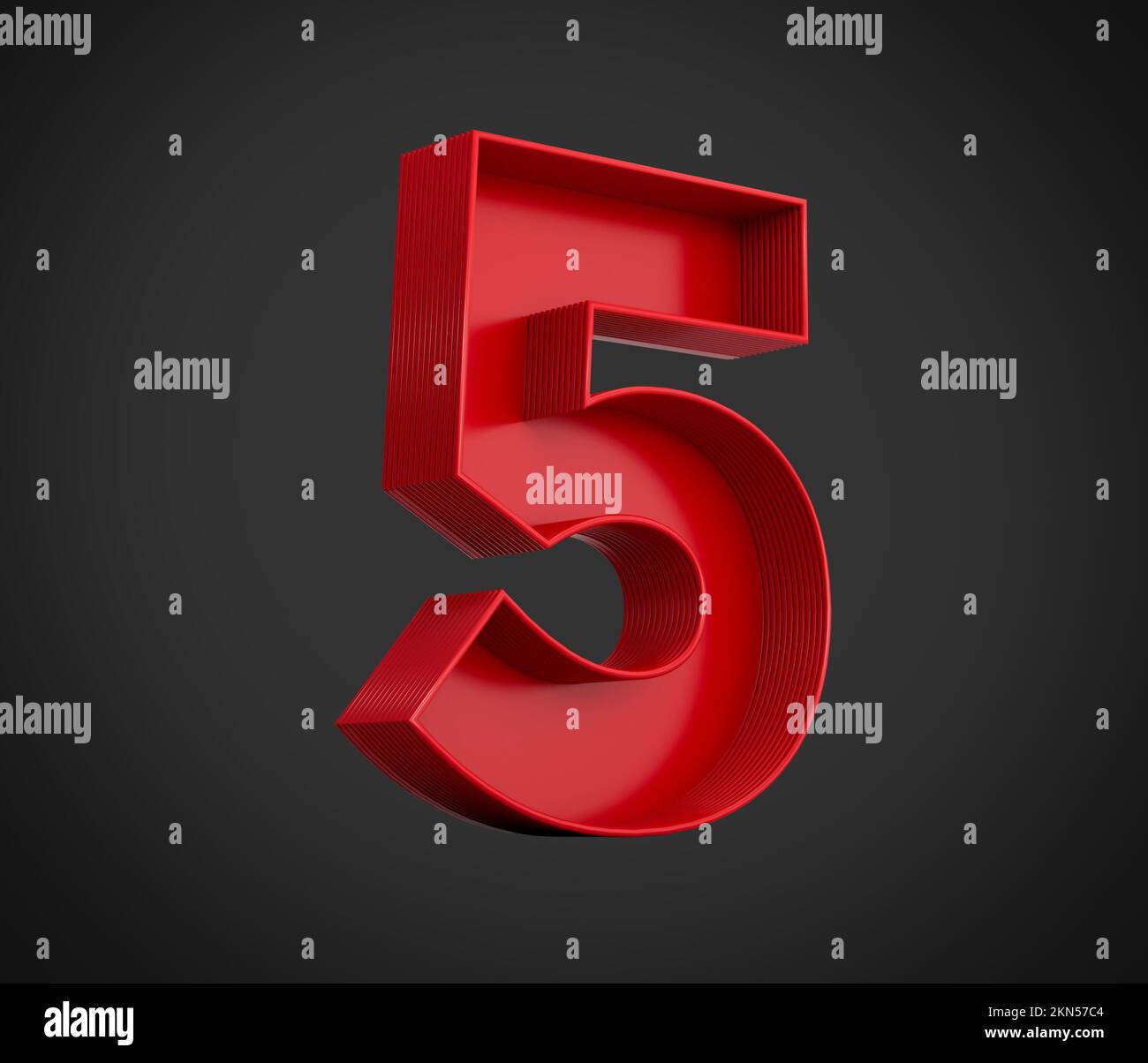 A 3d rendering of the number five in red over the black background ...