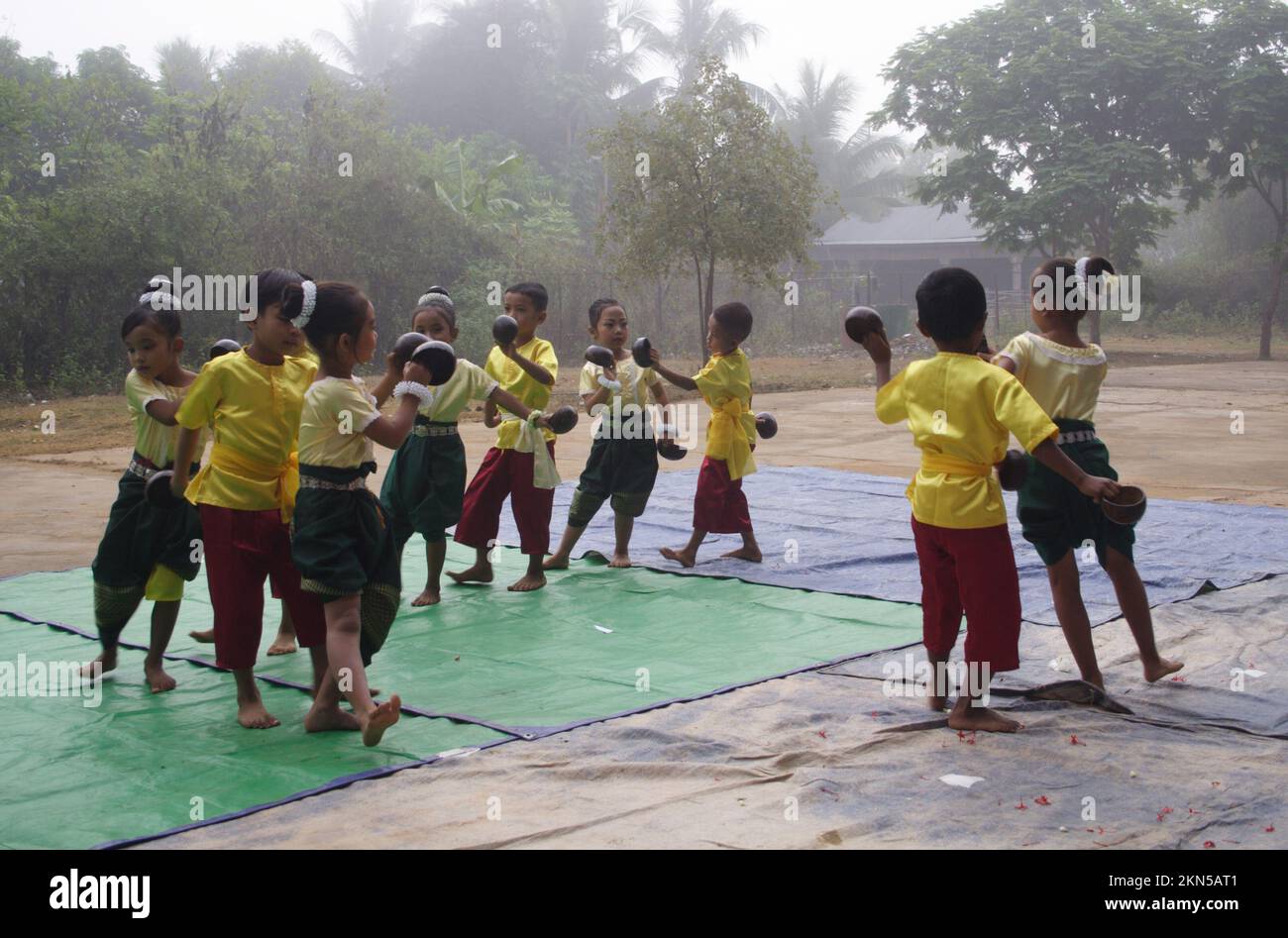 Children doing the coconut shell dance, Vat Luong, Pursat Province ...
