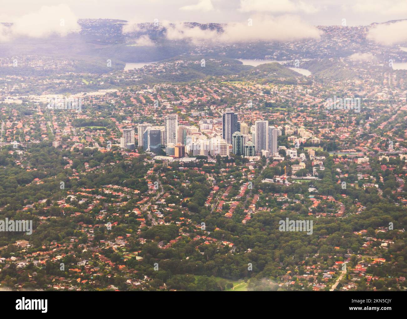 North Sydney aerial landscape on the city suburb of Chatswood, NSW, Australia. 2021 Stock Photo