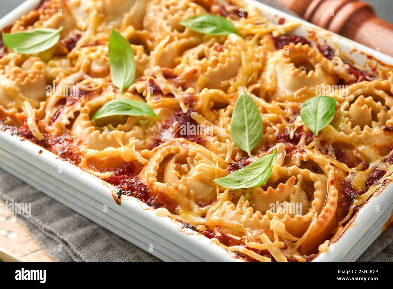 Lasagna. Homemade lasagna pasta rotolo bake with tomato sauce, cream