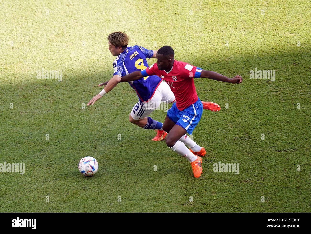 Japan’s Ritsu Doan and Costa Rica's Joel Campbell battle for the ball during the FIFA World Cup Group E match at the Ahmad Bin Ali Stadium, Al-Rayyan, Qatar. Picture date: Sunday November 27, 2022. Stock Photo