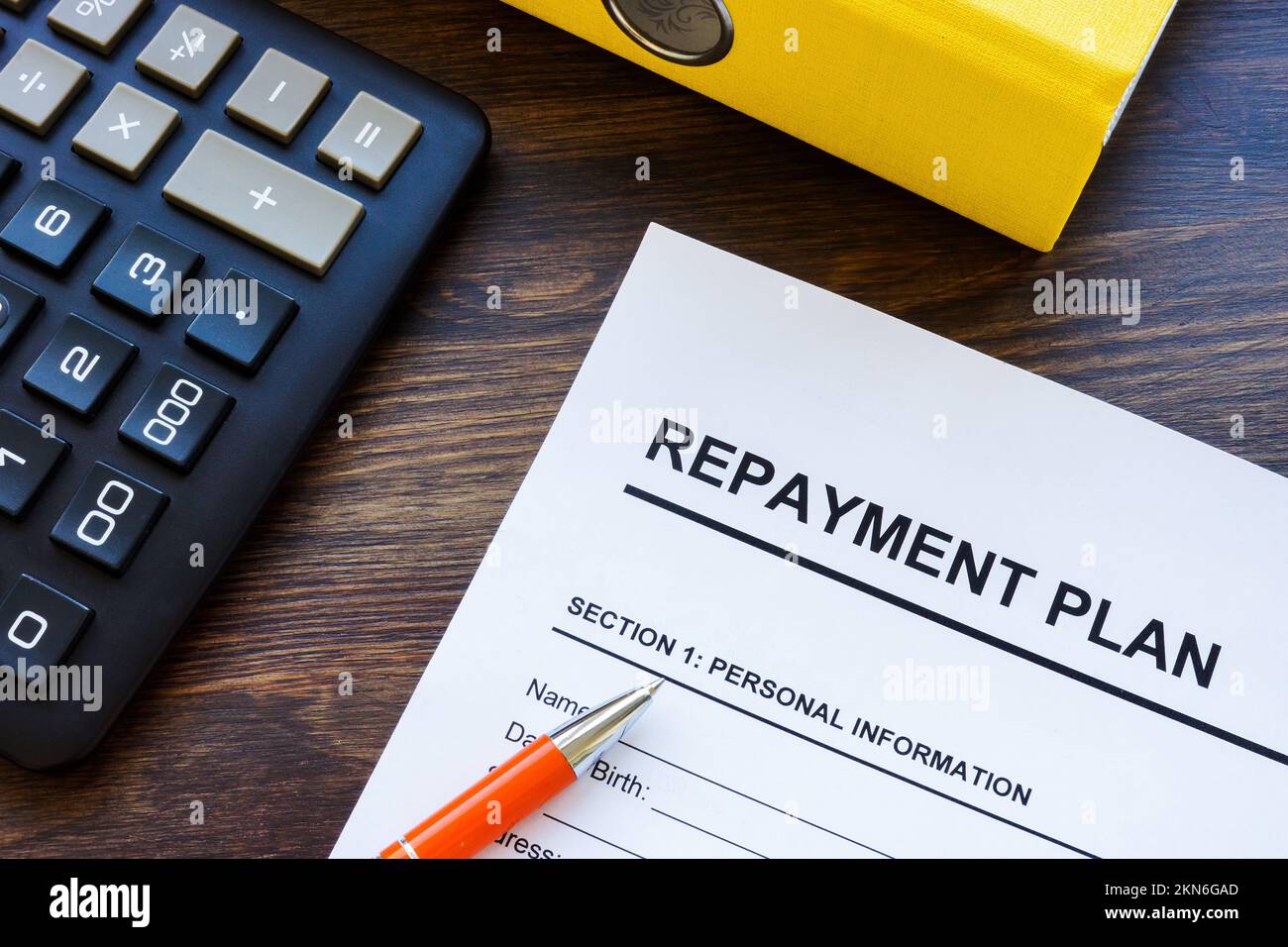 Loan repayment plan application form and calculator Stock Photo Alamy