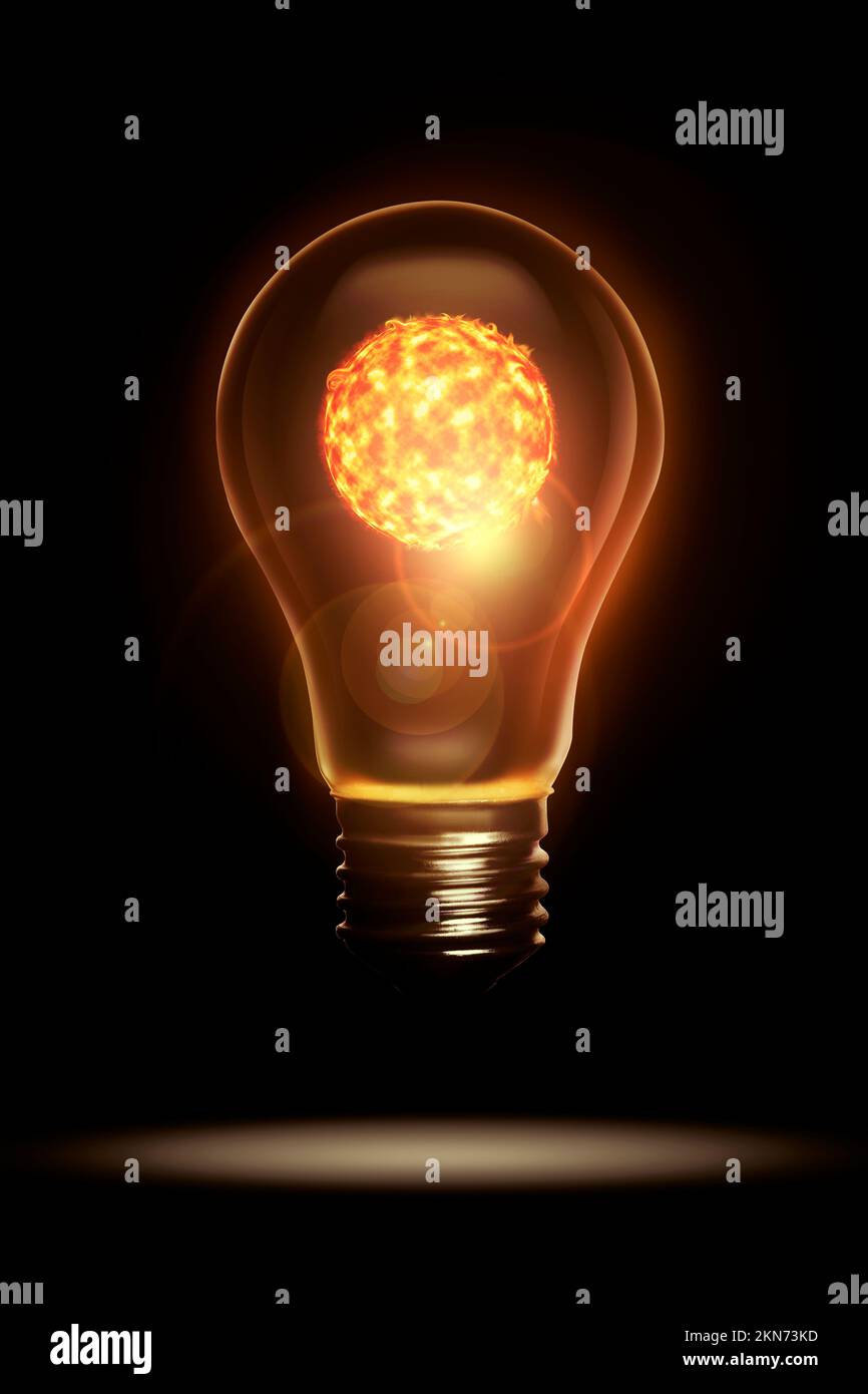 Light bulb with a Sun glowing inside it Stock Photo Alamy