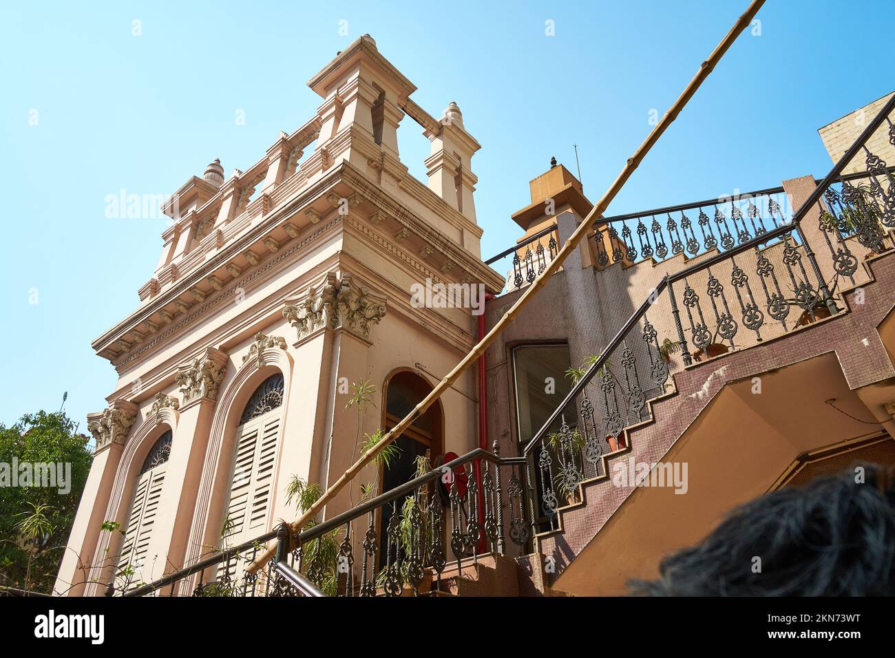 Low angle view of a typical Bengali affluent estate home from the bygone era. Stock Photo