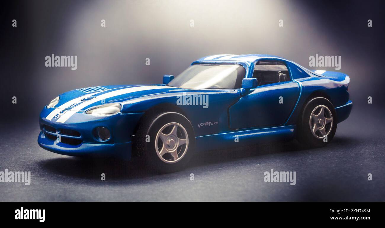Show car styling in a supercar scene of lit up automotive luxury. Dodge Viper GTS Stock Photo
