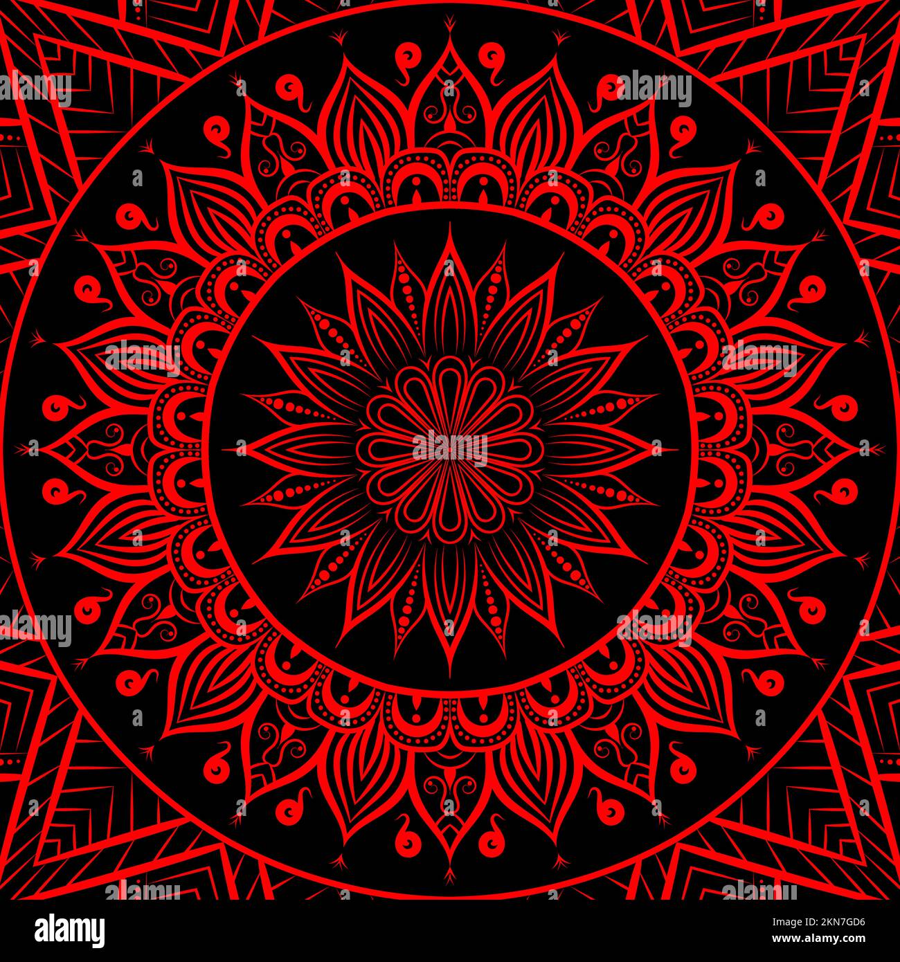 Beautiful floral pattern mandala art isolated on a dark red background ...