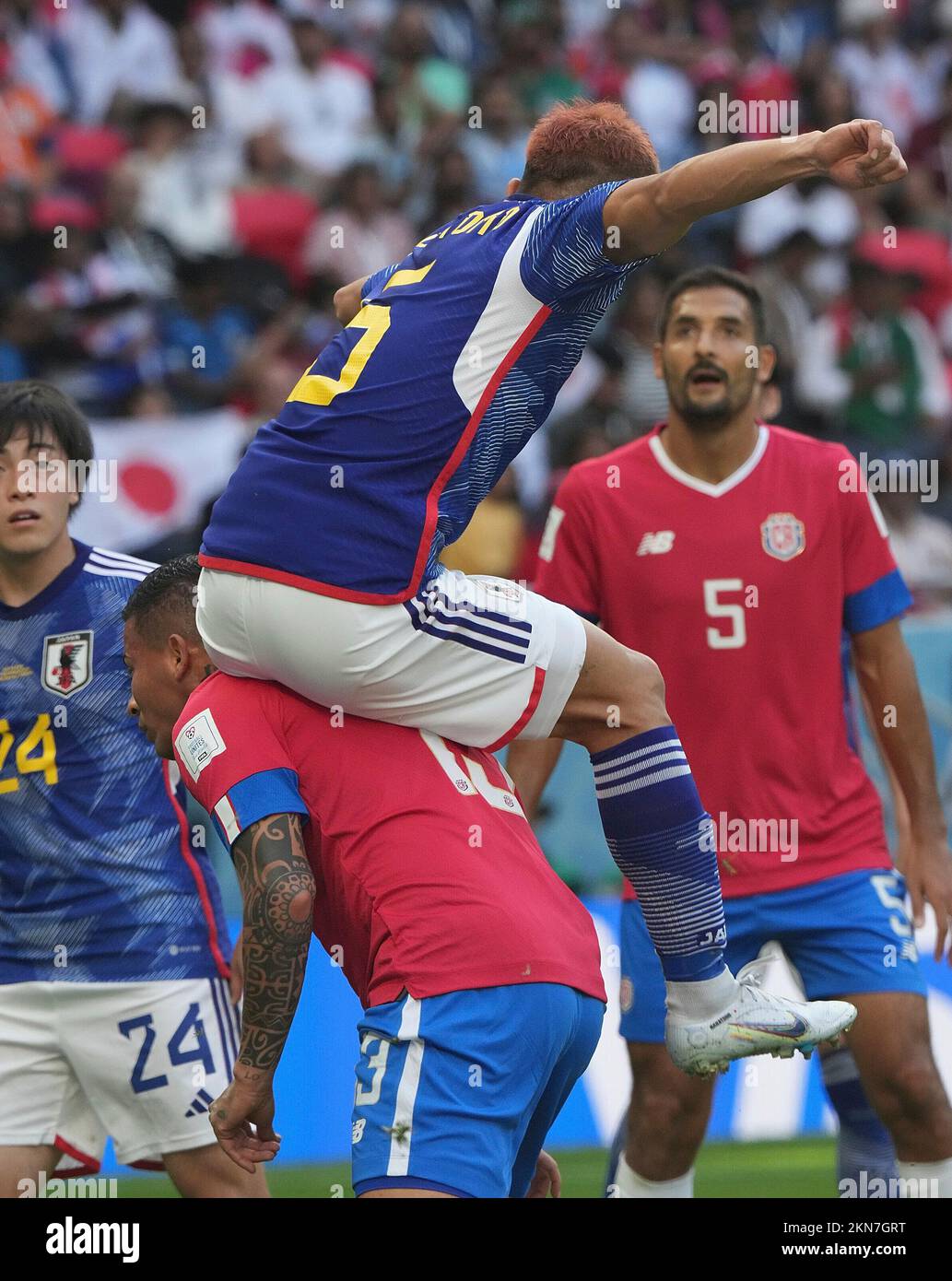 November 27th, 2022, Ahmad bin Ali Stadium, Doha, QAT, World Cup FIFA 2022, Group E, Japan vs Costa Rica, in the picture Costa Rica's forward Joel Campbell , Japan's defender Yuto Nagatomo Stock Photo