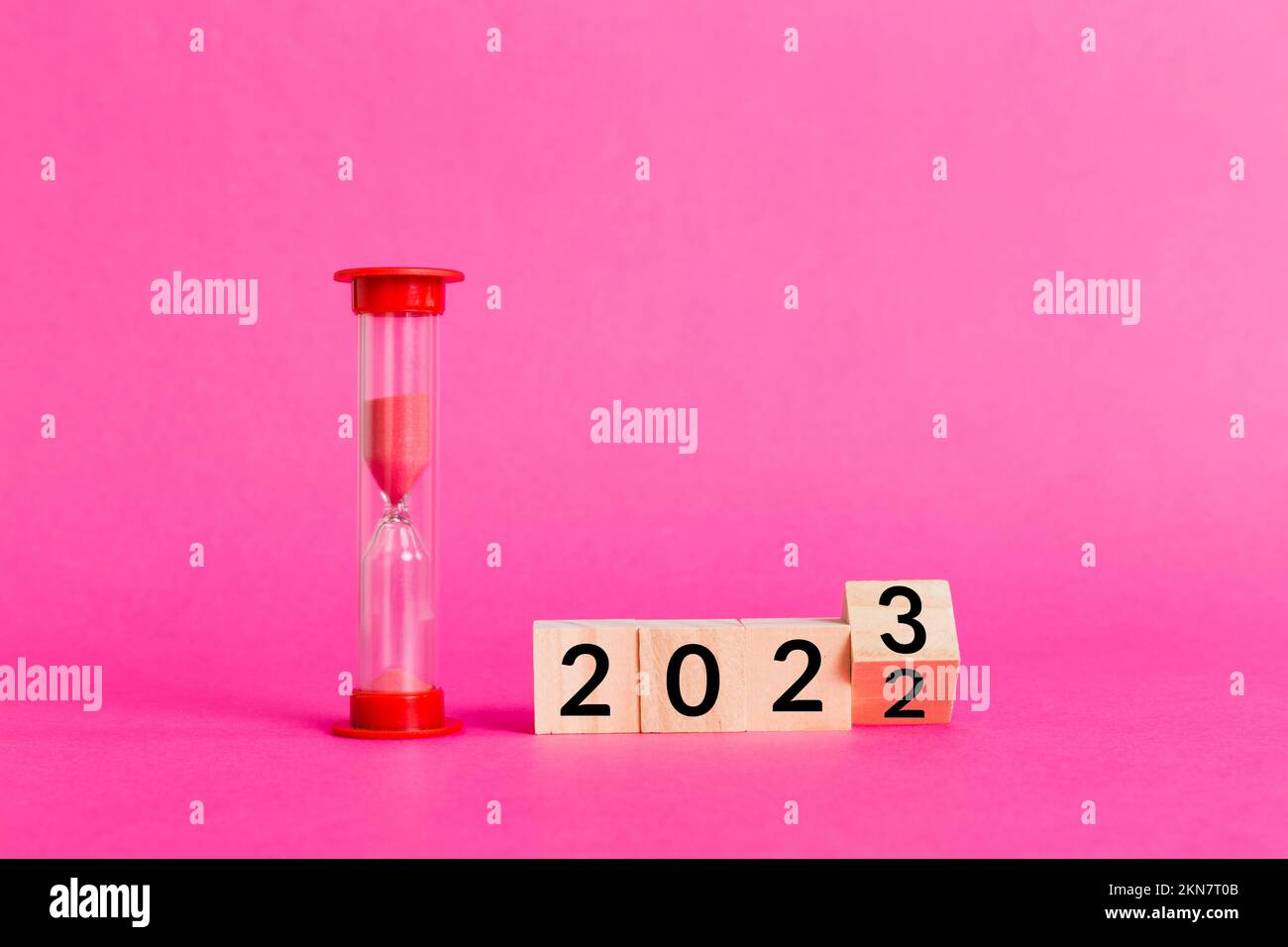 New Year 2023 sand timer. Resolution, time, plan, goal, motivation