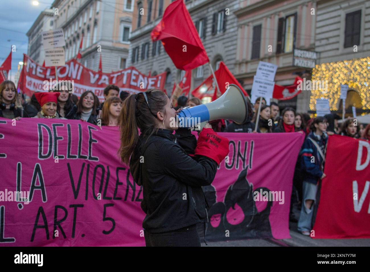 Rome, Italy. 26th Nov, 2022. Procession in Rome against violence against women organized by Non una di meno on the occasion of the International Day Against Violence Against Women on November 25. (Photo by Patrizia Cortellessa/Pacific Press) Credit: Pacific Press Media Production Corp./Alamy Live News Stock Photo