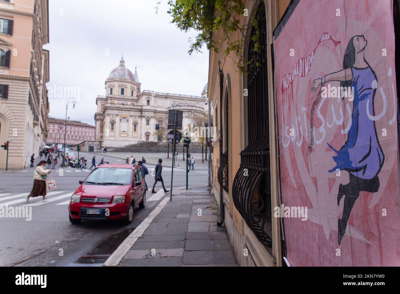 Rome, Italy. 26th Nov, 2022. View of Laika's poster entitled 'Woman, Life, Freedom', in homage to Iranian women, in the Esquilino district in Rome (Photo by Matteo Nardone/Pacific Press) Credit: Pacific Press Media Production Corp./Alamy Live News Stock Photo