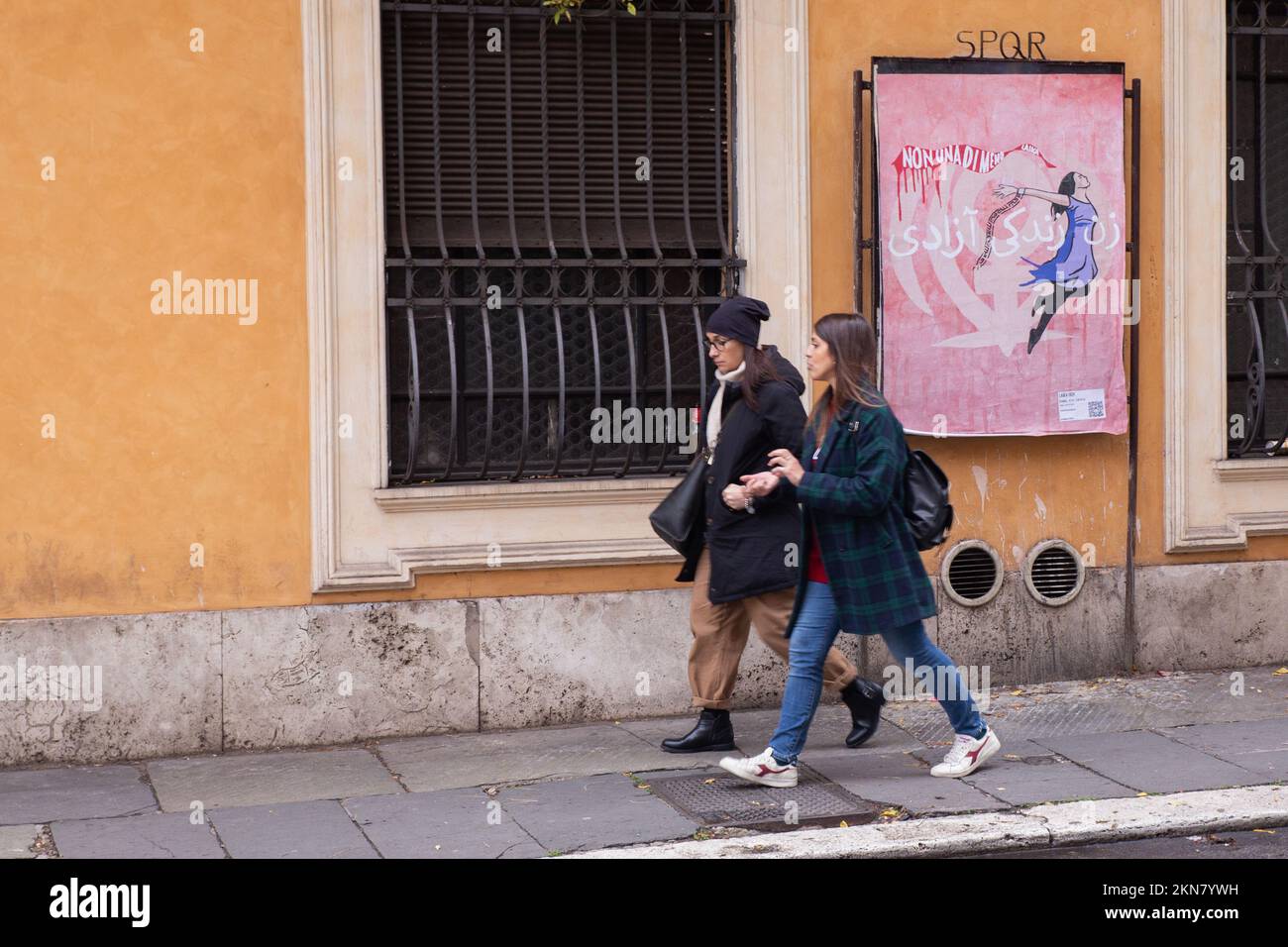 Rome, Italy. 26th Nov, 2022. View of Laika's poster entitled 'Woman, Life, Freedom', in homage to Iranian women, in the Esquilino district in Rome (Photo by Matteo Nardone/Pacific Press) Credit: Pacific Press Media Production Corp./Alamy Live News Stock Photo