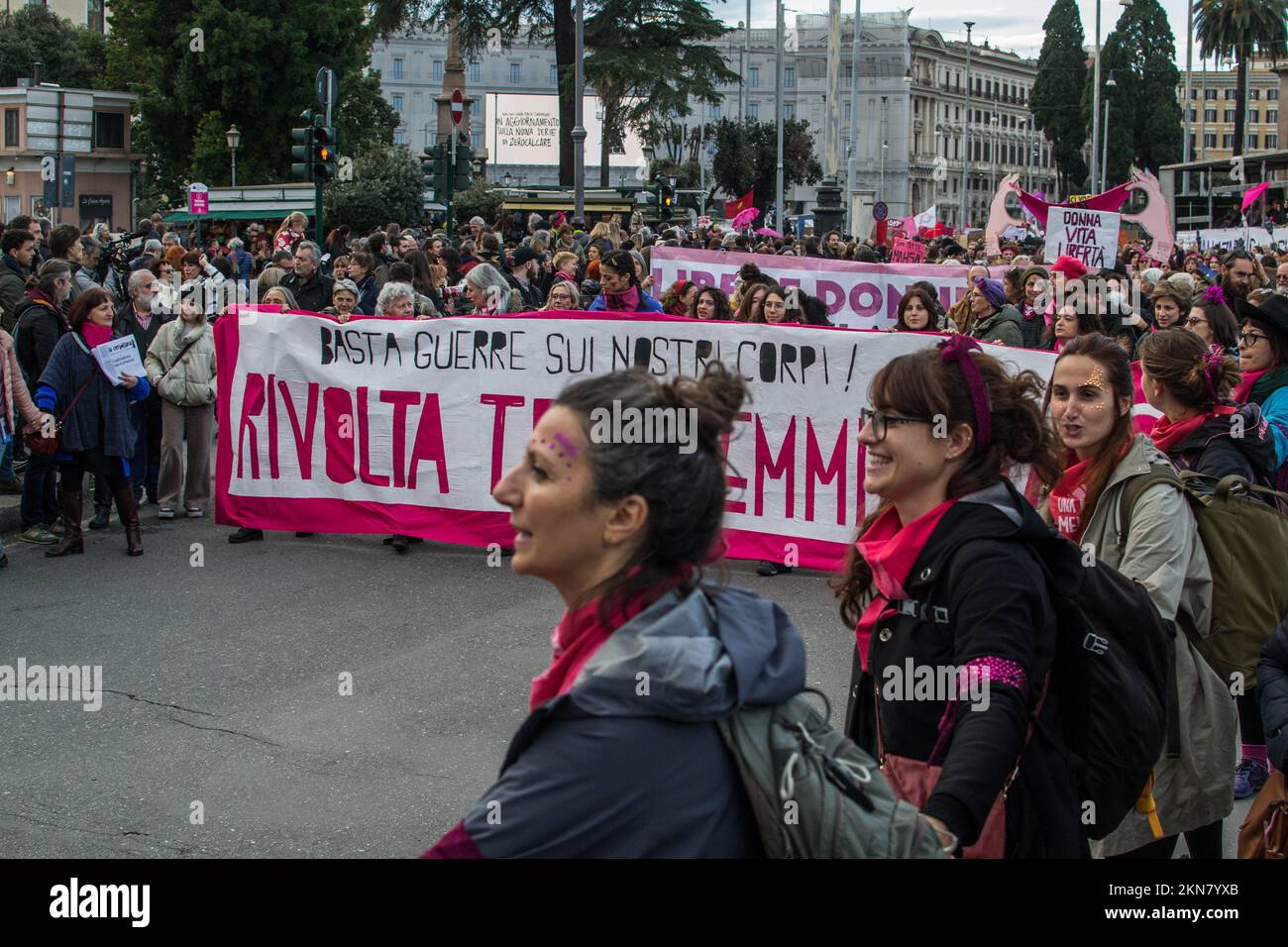 Rome, Italy. 26th Nov, 2022. Procession in Rome against violence against women organized by Non una di meno on the occasion of the International Day Against Violence Against Women on November 25. (Photo by Patrizia Cortellessa/Pacific Press) Credit: Pacific Press Media Production Corp./Alamy Live News Stock Photo