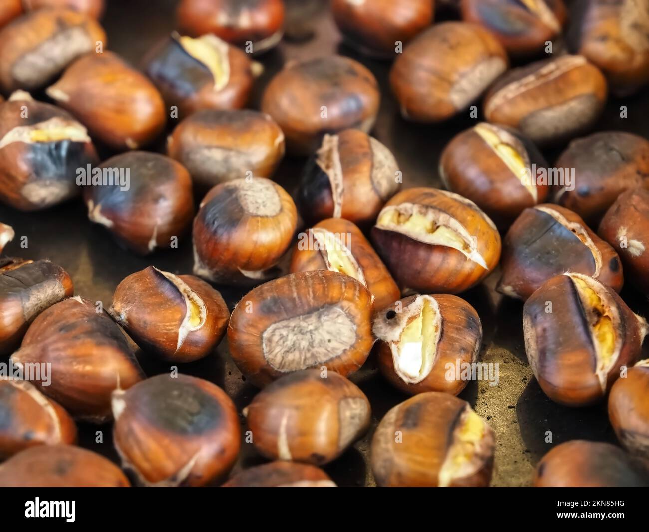 Hot Oven Roasted Chestnuts Pile Stock Photo Alamy