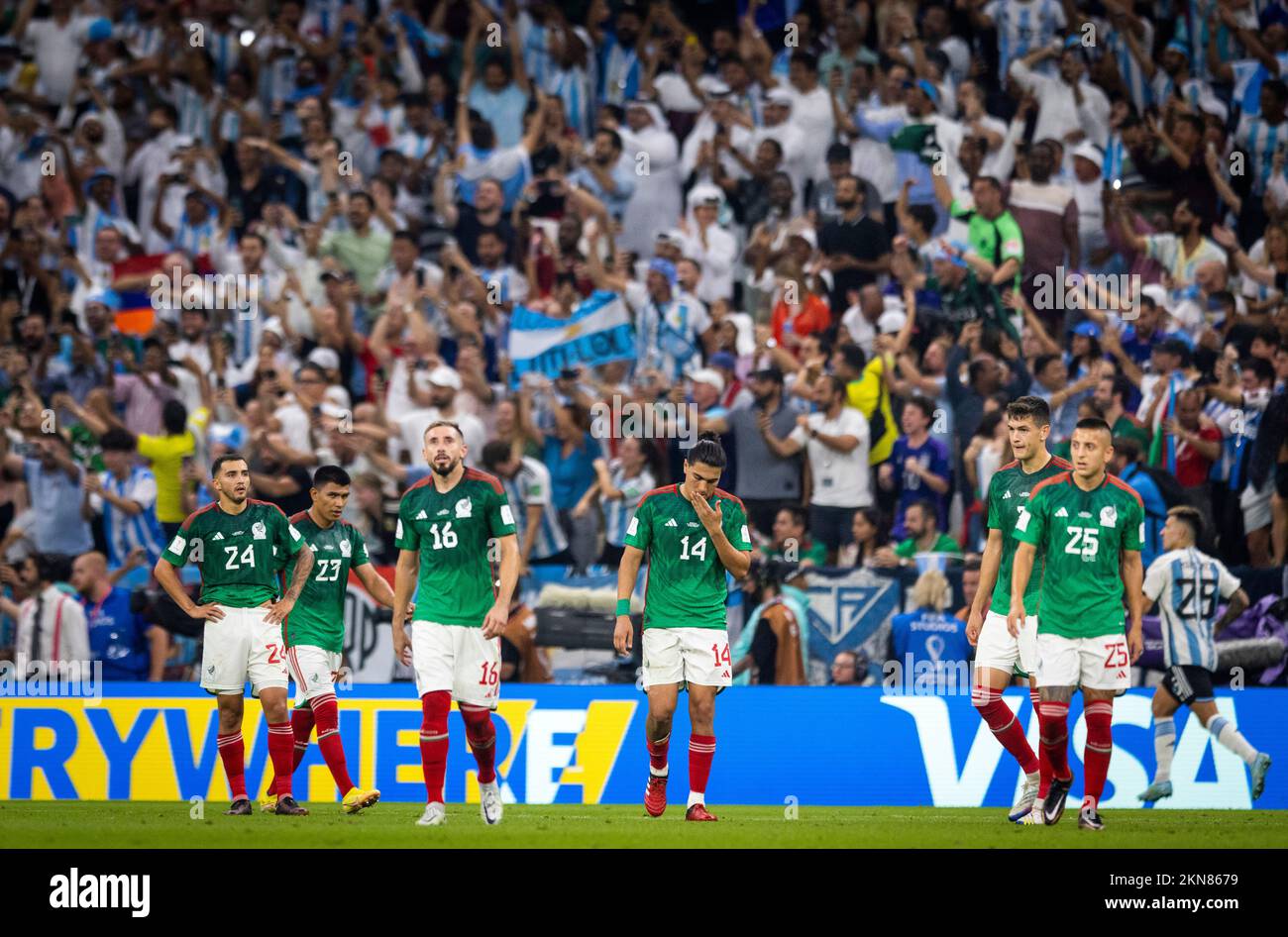 Doha, Qatar. 26th Nov, 2022.  Hector Herrera (Mexiko), Erick Gutierrez (Mexiko), Roberto Alvarado (Mexico) Argentina - Mexico World Cup 2022 in Qatar Stock Photo