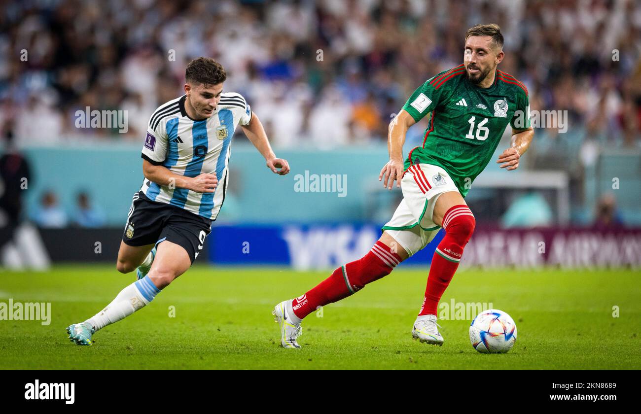 Doha, Qatar. 26th Nov, 2022.  Hector Herrera (Mexiko), Julian Alvarez (Arg) Argentina - Mexico World Cup 2022 in Qatar 26.11.2022 Credit: Moritz Mulle Stock Photo