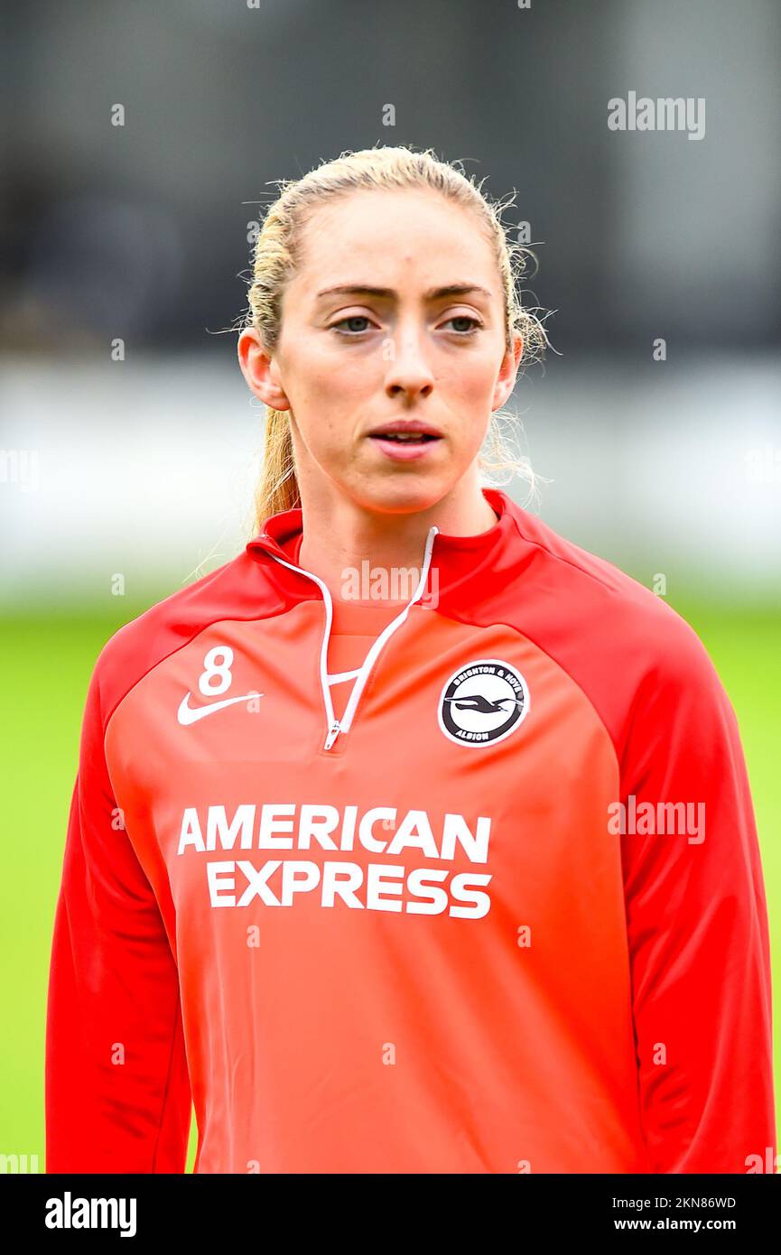 London, UK. 27th Nov, 2022. Dartford, England, November 27 2022: Megan Connolly ( 8 Brighton) warm-up during the Barclays The FA Women's Continental Tyres League Cup game between London City Lionesses V Brighton and Hove Albion at Princess Park Stadium Dartford.England. (K Hodgson/SPP) Credit: SPP Sport Press Photo. /Alamy Live News Stock Photo