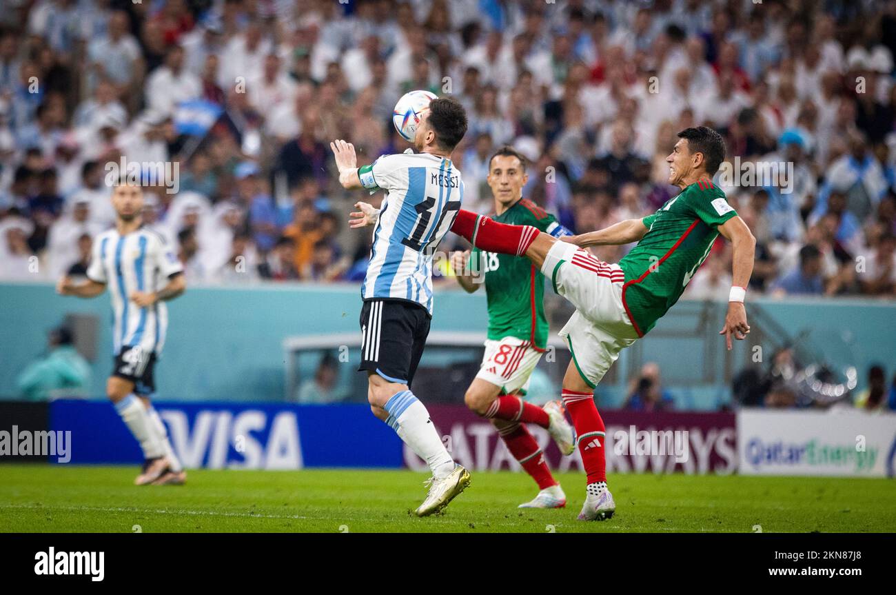 Doha, Qatar. 26th Nov, 2022.  Lionel Messi (Arg), Rogelio Funes Mori (Mexiko) Argentina - Mexico World Cup 2022 in Qatar 26.11.2022 Credit: Moritz Mul Stock Photo