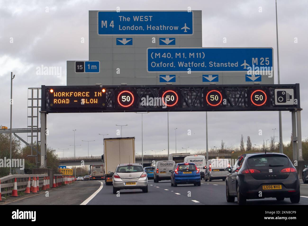 Heathrow UK 26th November 2022 Traffic Queueing On The M25 At Heathrow UK 26th November 2022 Traffic Queueing On The M25 At