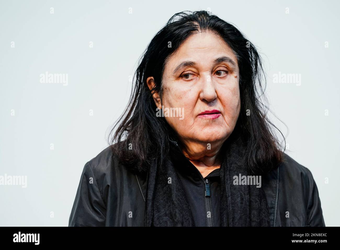 Mannheim, Germany. 27th Nov, 2022. Emine Sevgi Özdamar, this year's winner of the Schiller Prize of the City of Mannheim, is on stage at the Kunsthalle for the award ceremony. Credit: Uwe Anspach/dpa/Alamy Live News Stock Photo