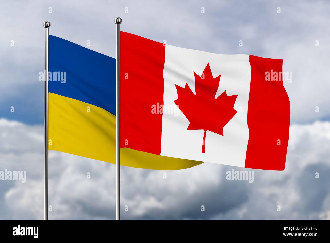 ukrainian and canada flag on sky background. 3D illustration Stock Photo