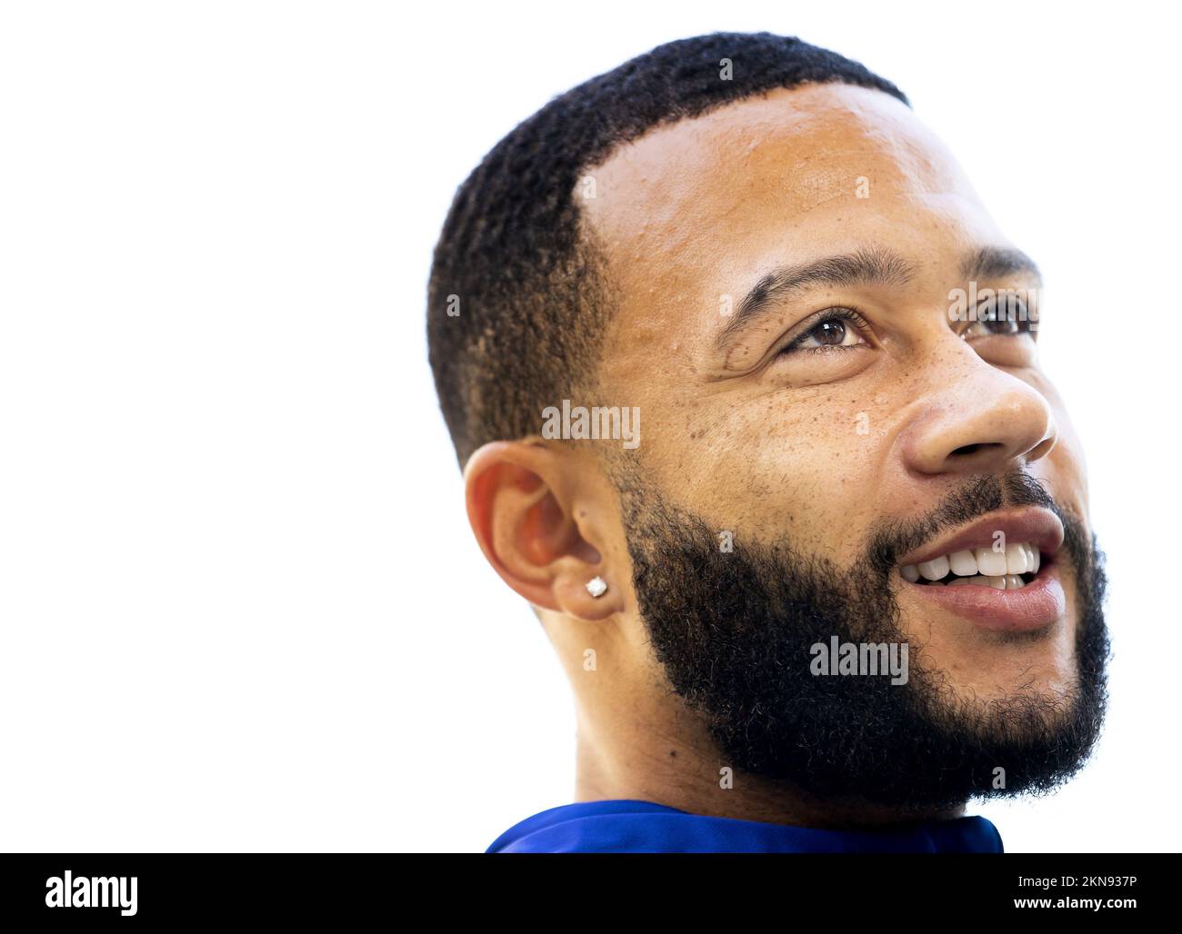 DOHA - Memphis Depay of Holland during a media meeting of the Dutch national team during the World Cup football. ANP KOEN VAN WEEL Stock Photo